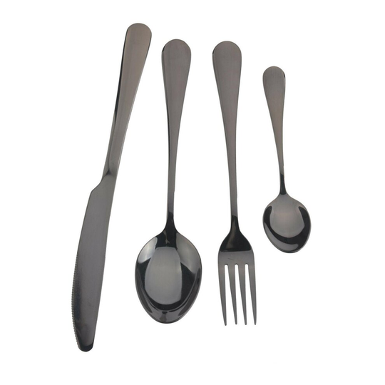 (Black) Stainless Steel Colourful Iridescent 4pcs Cutlery Set