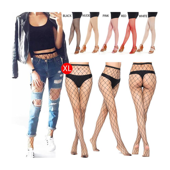 (Black, X-Large Fishnet) Women's Sexy Fishnet Net Pattern Pantyhose Tights