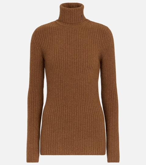 Ribbed-knit wool and cashmere turtleneck sweater