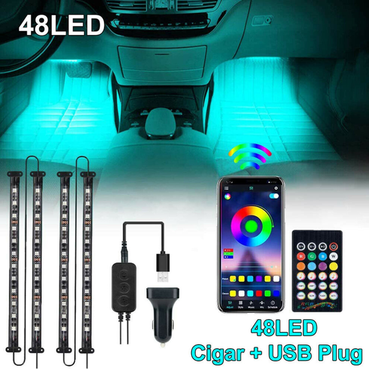 (Cigar Lighter 48LED) App Control Car LED Strip Light Interior Decor