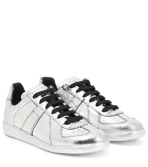 Replica cracked leather sneakers