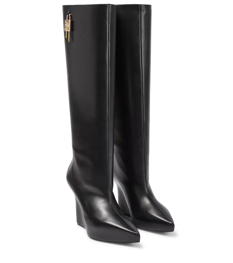 G-Lock leather wedge knee-high boots