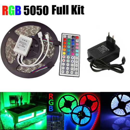 LED Strip Light 5M RGB 5050 SMD 44 Key Remote 12V Power Full Kit