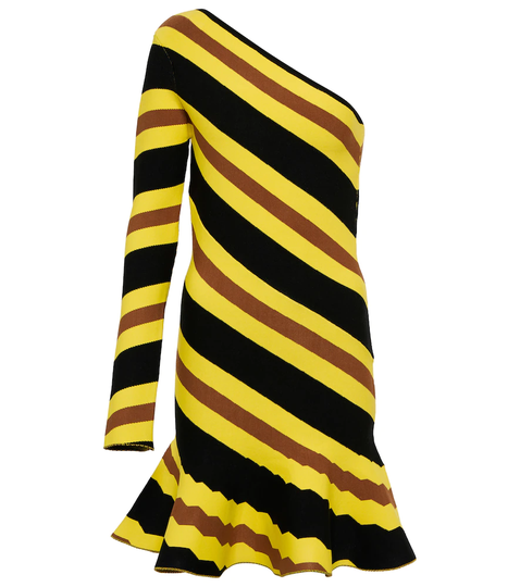 One-shoulder striped minidress