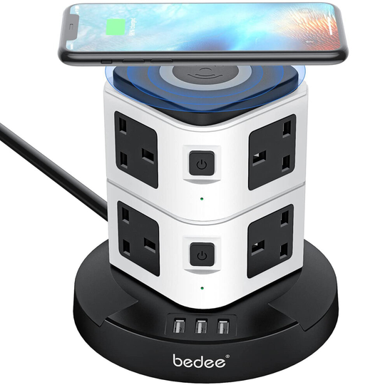 Socket Tower Mains Power Extension Lead 8 Way 3 USB Ports Adaptor