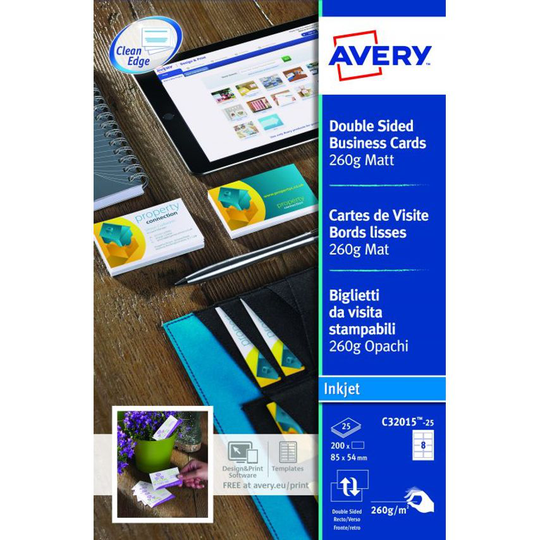 Avery Business Card Double Sided 8 Per Sheet 260gsm Matt (Pack 200) C32015-25