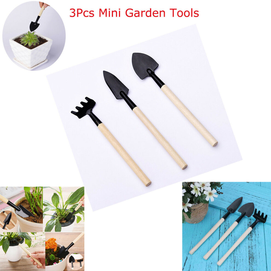 3pcs Mini Garden Tool Set Shovel Rake Spade Wood Handle Metal Head Kids Tools