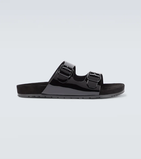 Flat patent leather sandals