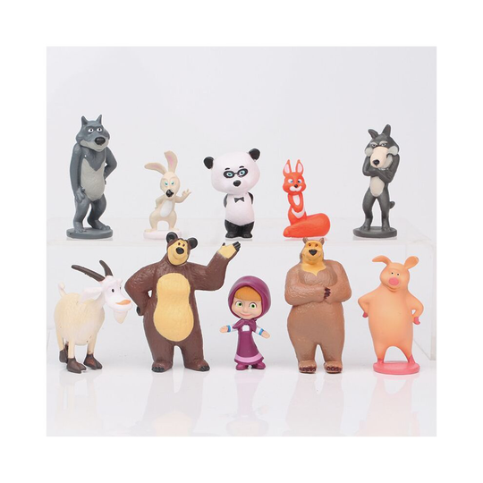 10pcs Masha And The Bear Action Figure Cute Doll Cake Topper Play Set Toy Gift