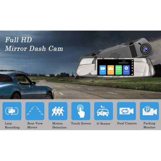 CHORTAU Mirror Dash Cam 4.8 Inches (Front & Reverse Cameras)