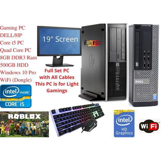 GAMING PC COMPUTER BUNDLE DELL HP 19" SCREEN WiFi INTEL i5 8GB 500GB