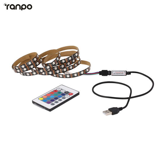 (Cool Black Board, 3ft(1M)) 5V RGB LED Strip Light Bar TV Background Lighting Kit + USB Remote Control