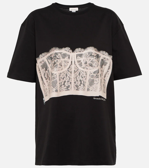 Lace-overlay cotton jersey T-shirt