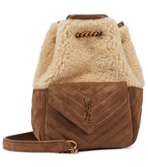 Joe Mini shearling-paneled bucket bag