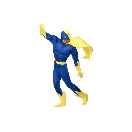 Smiffy's Men's Bananaman Padded Chest Costume, Top, Trousers, Cape, Belt, - bananaman costume fancy dress adult outfit padded superhero smiffys