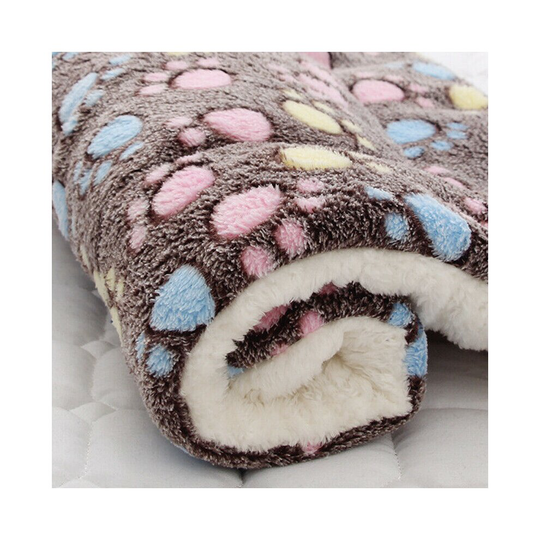 (MultiColour Footprint, 79*60cm) Puppy Pet Cat Dog Home Blanket Bed Mattress Kennel Washable Soft Crate Mat Warm