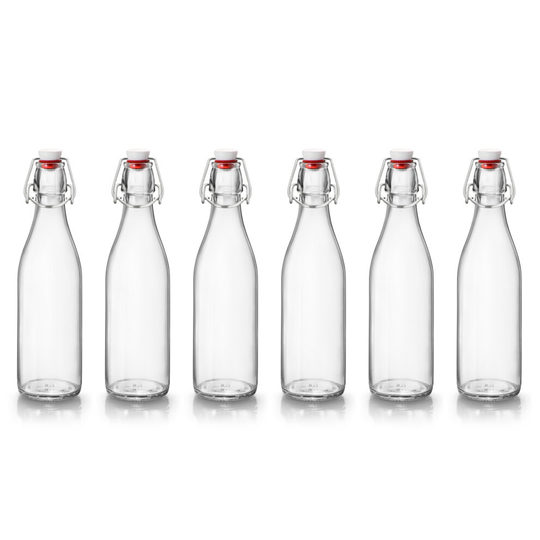 (500ml, 6) 1L Clear Glass Swing Flip Top Lid Water Bottle Set