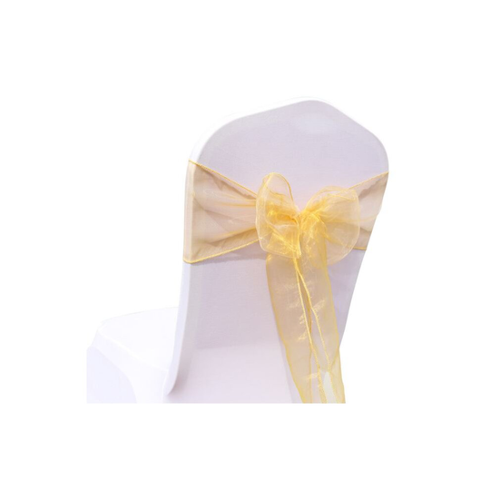 (Gold) Organza Sashes Chair Cover Wider Fuller Bow Sash Wedding Party 10 Pcs 7"x108"