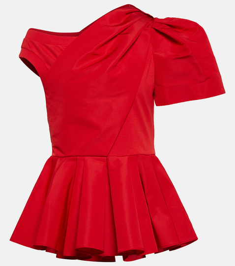 Asymmetric cotton and faille peplum top