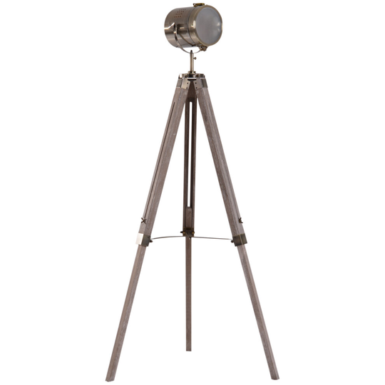 HOMCOM Industrial Tripod Floor Lamp Height Adjustable Spotlight Bronze