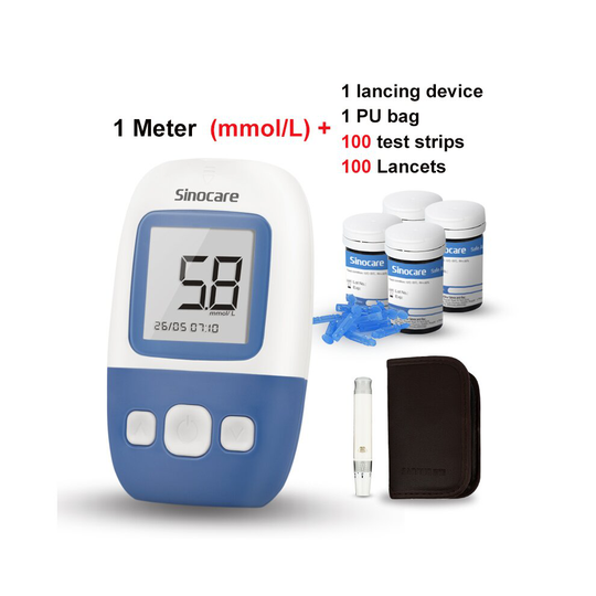 (Safe AQ Angel Monitor Kit With 100Pcs Strips & Lancets) Sinocare Safe AQ Angel Blood Glucose Monitor Kit