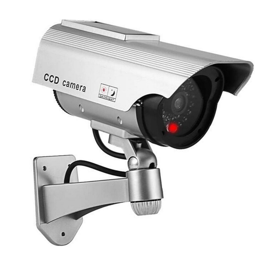 (Silver) LED Camera Fake Security Surveillance Red IR Cam