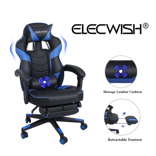 Executive Massage Gaming Office Chair Racing Recliner Swivel Seat Blue