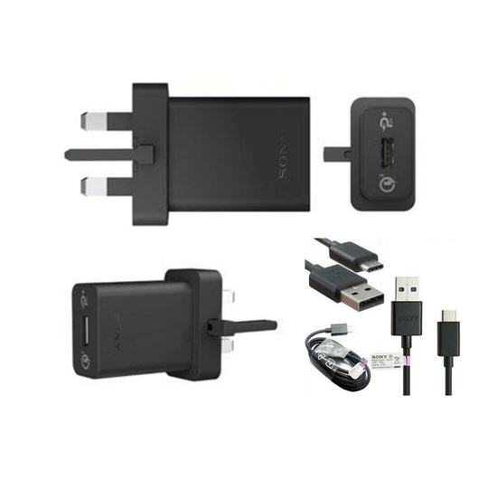(Sony UK Plug Head UCH-12 & Cable UCB20 Only) Sony Quick Charger Qualcomm 3.0 UCH12 And Cable UCB20 In Black No Retail Package