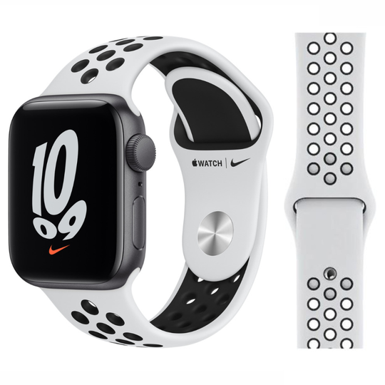 (Pure Platinum/Black ) Apple Nike Sport Band Strap (45mm / 44mm / 42mm)