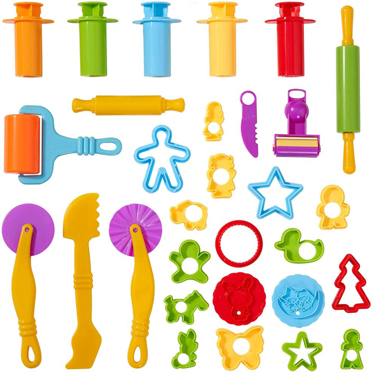 30 Pack Playdough / Clay Tools and Cutters Kit with Moulds for Kids