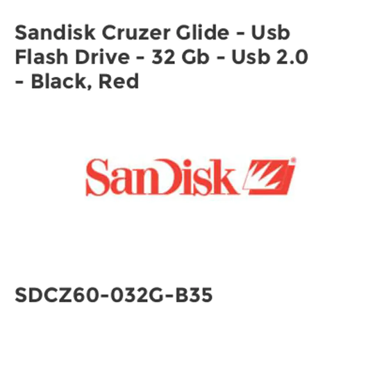 Sandisk Cruzer Glide - Usb Flash Drive - 32 Gb - Usb 2.0 - Black, Red