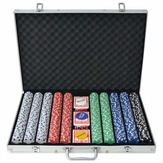 vidaXL Poker Set with 1000 Chips Aluminium Playing Card Game Case Casino Dice