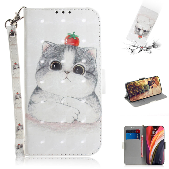 Phone Case For iPhone12 Pro Max Wallet Flip Cover 3D Pattern Shockproof Cover Cute cat