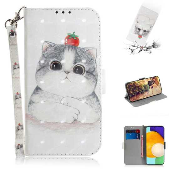 Phone Case For Samsung Galaxy A52 4g/5g Wallet Flip Cover 3D Pattern Shockproof Cover Cute cat