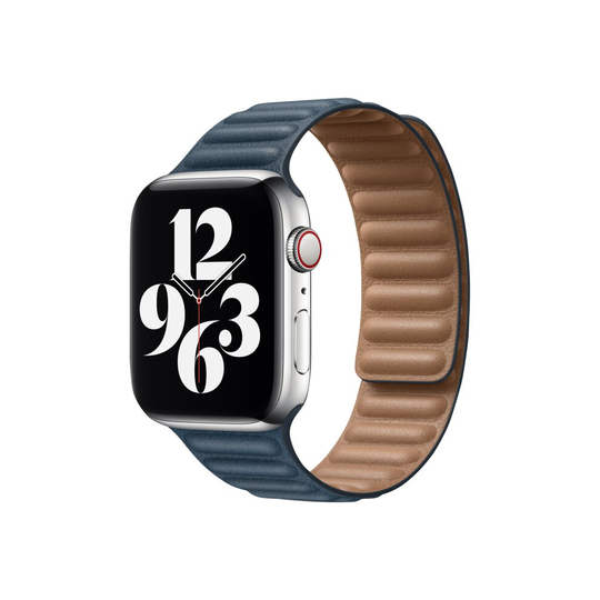 Official Apple Watch Leather Link Strap 42mm 44mm 45mm (M/L) Blue
