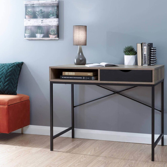 Telford Dark Oak and Black Computer Desk Study Home Office Laptop PC Workstation
