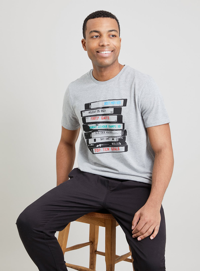 Grey Retro VHS Graphic T-Shirt - S
