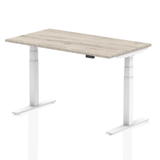 Dynamic Air 1400/800 Grey Oak Height Adjustable Desk with White Legs