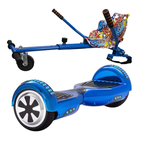 (Chrome Blue Bundle) 6.5'' Hoverboard and Hoverkart Go Kart LED Bundle