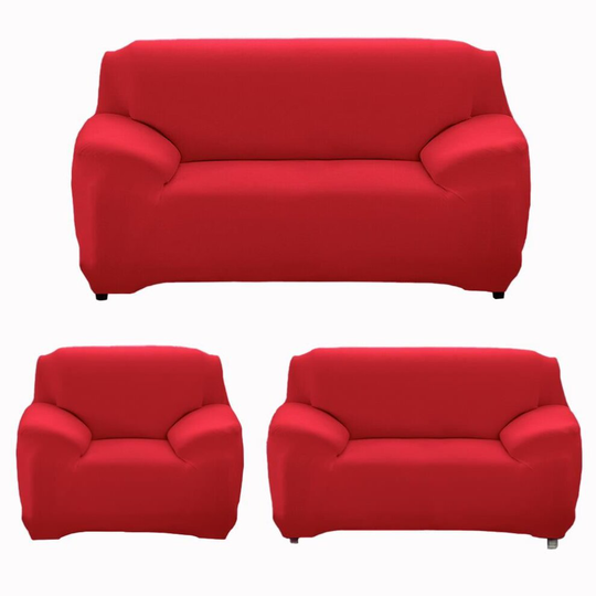 (8. Red, 3 Seater(195-230cm)) Stretchable 1/2/3/4 Seater Sofa Cover Slipcover Couch Protector