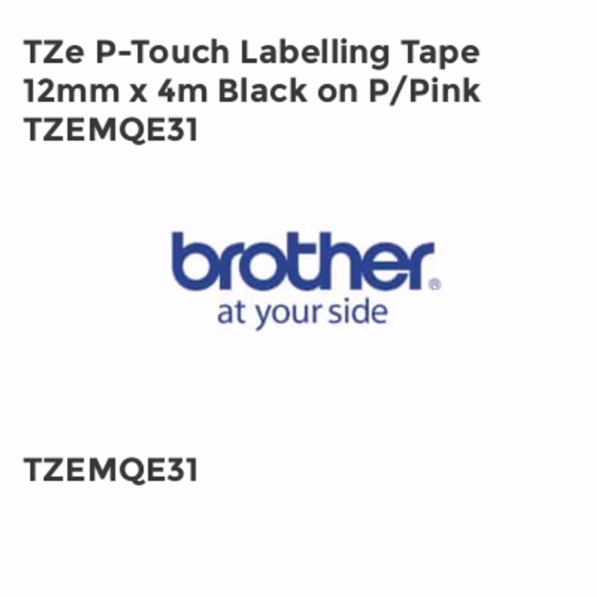 Brother TZe P-Touch Labelling Tape 12mm x 4m Black on P/Pink TZEMQE31
