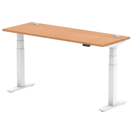Dynamic Air 1600/600 Oak Height Adjustable Desk with Cable Ports with White Legs