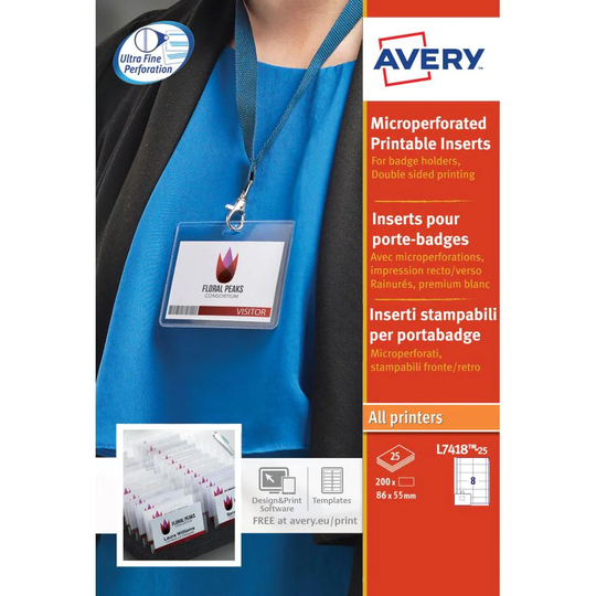 Avery Avery Name Badge Insert 86x55mm 160gsm White (Pack 200) L7418-25