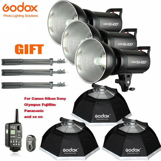 3x Godox 400w SK400II Studio Strobe Flash Light+XT-16+95cm Softbox Kit