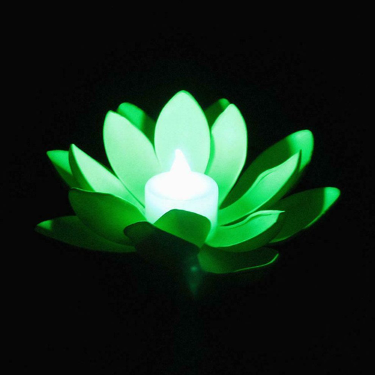 (Green) Floating LED-Lotus Lights Outdoor Pond Pool Garden Flower Night Lamp Decor