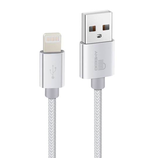 (1 metre, White) Ameego Braided 8 pin Cable | Heavy-Duty Charger