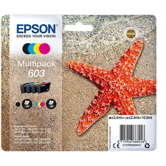Epson Epson 603 Starfish Black Cyan Magenta Yellow Standard Capacity Ink Cartrid