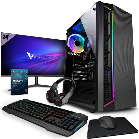 ( I-40 | AMD Ryzen 3200G | Vega 8 | 16GB RAM | 1TB HDD | 240GB SSD | Win 11 | WiFi | 24" Monitor Bundle ) Vibox I Gaming PC