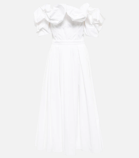 Off-shoulder polyfaille midi dress