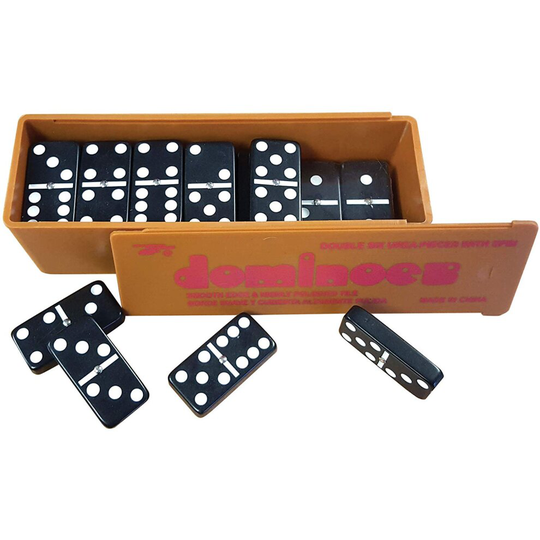 (Black) New Double Six Dominoes with Spinners in the Box with Slide Lid